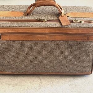 Hartmann Luggage vintage tweed and leather carry on suitcase 21”